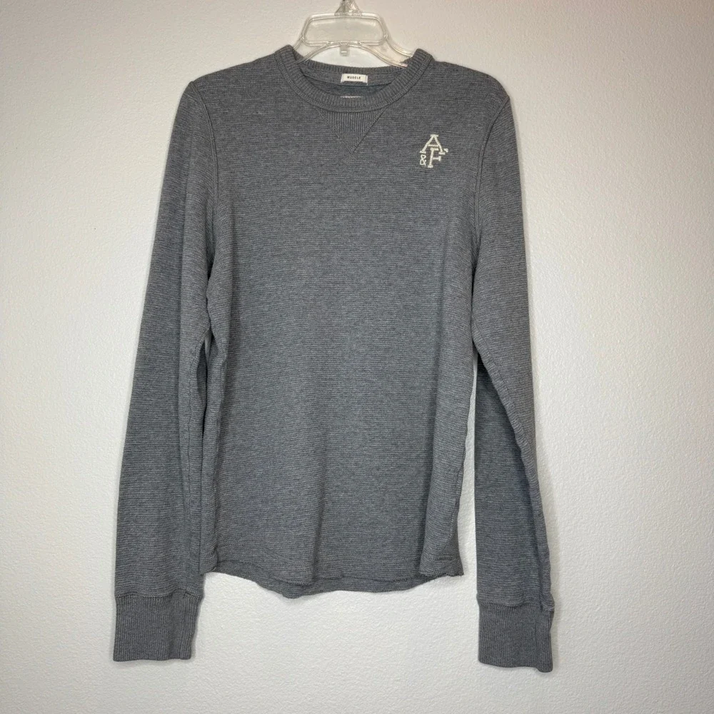 ABERCROMBIE & FITCH Mens Muscle Thermal Crew Neck‎ Top XL Gray Heavyweight